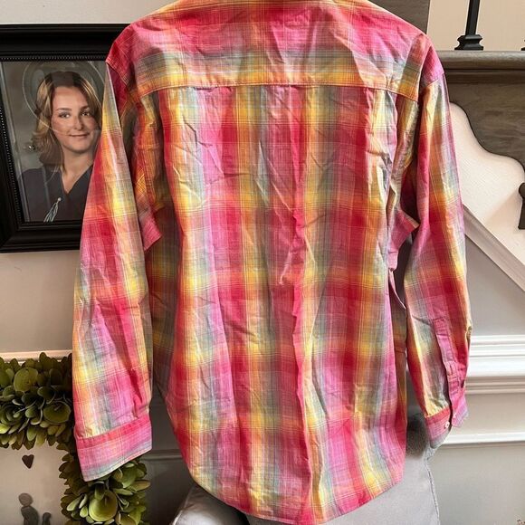 Alan Flusser Multi Rainbow Plaid Button Down Shirt sz XL EUC - Picture 6 of 6